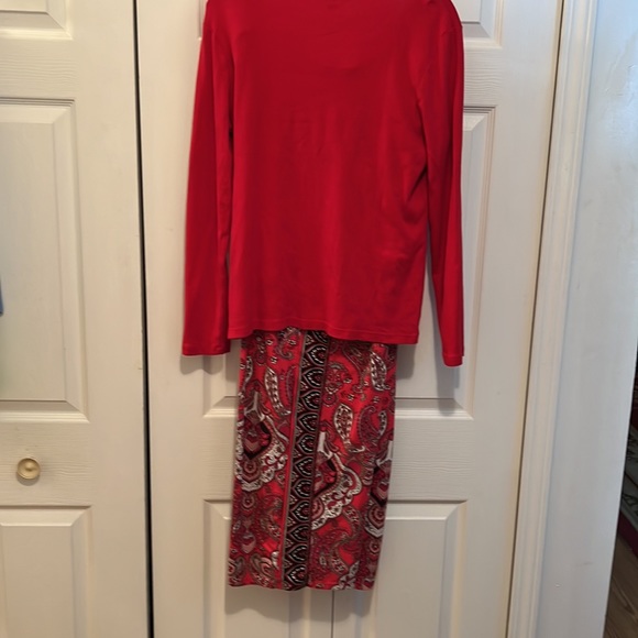 TWO PIECE P’J SET RED WHITE STAG LONG SLEEVE TOP L DRAWSTRING ELASTIC BOTTOMS XL - Picture 3 of 8